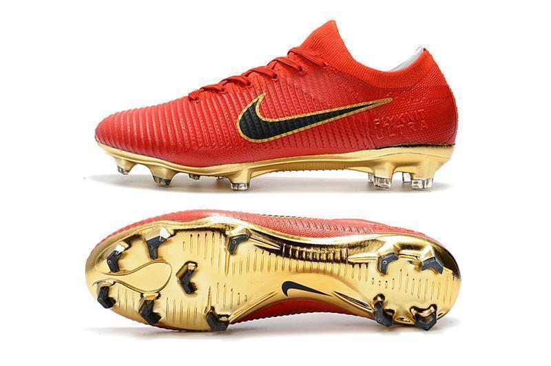 Nike Mercurial Vapor Flyknit Ultra FG Soccer Cleats Red Golden