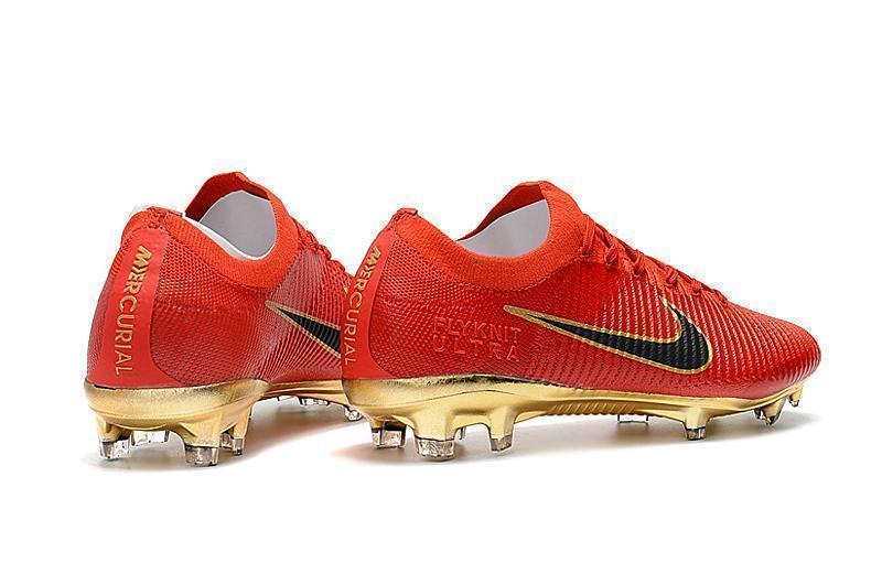 Nike Mercurial Vapor Flyknit Ultra FG Soccer Cleats Red Golden