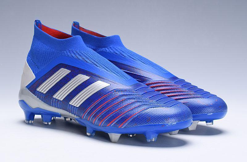 New Adidas Predator 19.1 FG Soccer Cleats Shoes Blue Red Laceless