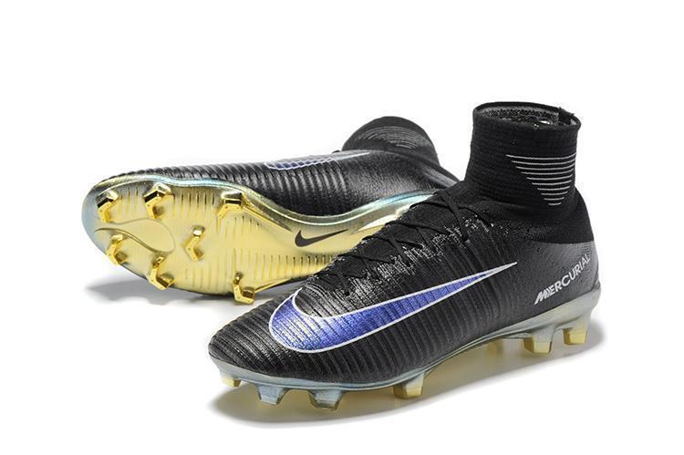 Nike Mercurial Superfly V FG Soccer Cleats Black Blue Golden