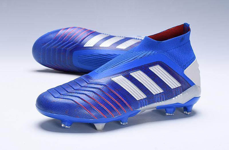 New Adidas Predator 19.1 FG Soccer Cleats Shoes Blue Red Laceless