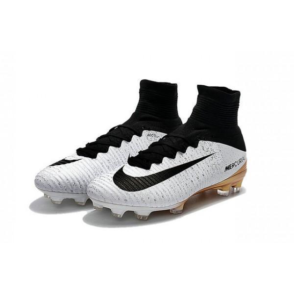 Nike Mercurial Superfly V FG Soccer Cleats White Black Gold