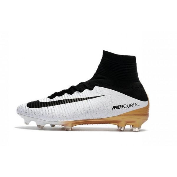 Nike Mercurial Superfly V FG Soccer Cleats White Black Gold