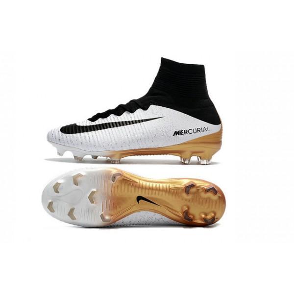 Nike Mercurial Superfly V FG Soccer Cleats White Black Gold