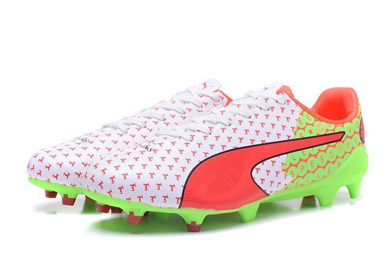 PUMA evoSPEED 17 SL-S FG Soccer Cleats White Orange Green