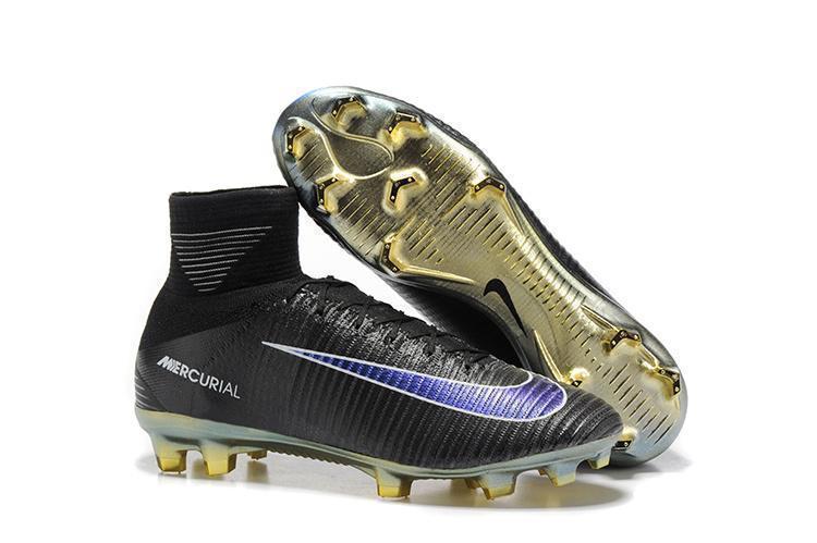 Nike Mercurial Superfly V FG Soccer Cleats Black Blue Golden